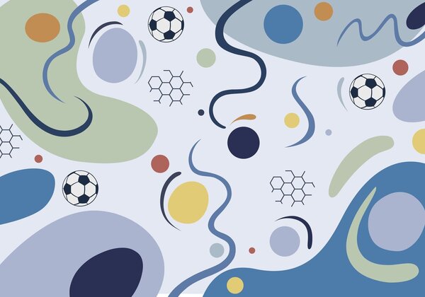 Fototapety Kolorowe abstrakcyjne kształty, piłki nożne i linie, Fototapeta Sportowa, w05142v1 : Uwalls.pl