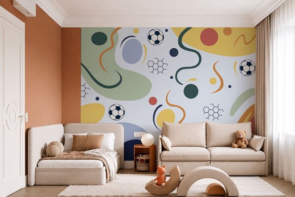 Fototapety Abstrakcyjne kształty, piłki nożne, linie i koła, Fototapeta Sportowa, w05142v2 : Uwalls.pl
