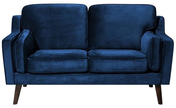 Sofa kanapa dwuosobowa drewniane nóżki welurowa retro niebieska Lokka Beliani