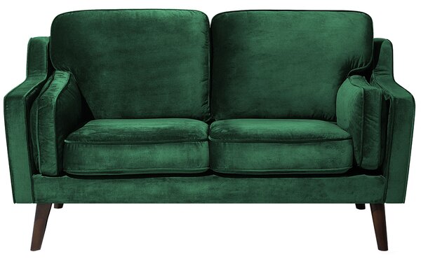 Sofa kanapa dwuosobowa drewniane nóżki welurowa retro zielona Lokka Beliani