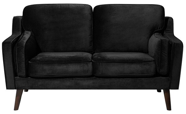 Sofa kanapa dwuosobowa drewniane nóżki welurowa retro czarna Lokka Beliani