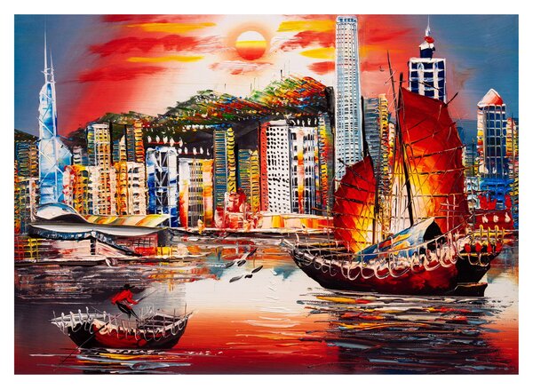 Obraz na szkle - Victoria Harbor, Hong Kong, obraz olejny (70x50 cm)