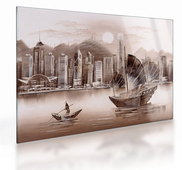 Obraz na szkle - Victoria Harbor, Hongkong, efekt sepii (70x50 cm)