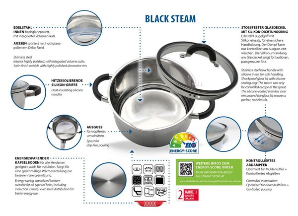 Black Steam Zestaw garnków 4 szt., stal nierdzewna ELO BASIC 50904