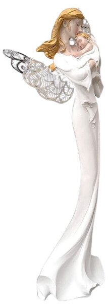 Anioł z dzieckiem, metalowe skrzydła, 32 cm, poliston PRODEX 240088