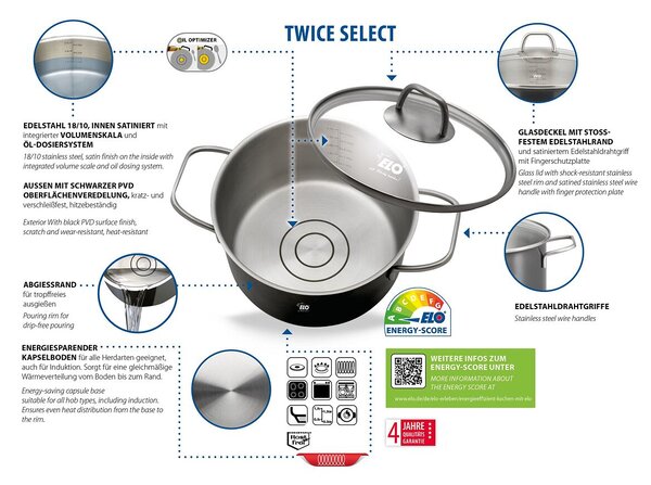 Twice Select Zestaw garnków 4 szt., nierdzewne ELO 41400