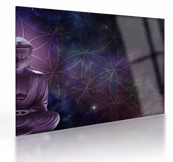Obraz na szkle - Budda z kwiatami życia (70x50 cm)