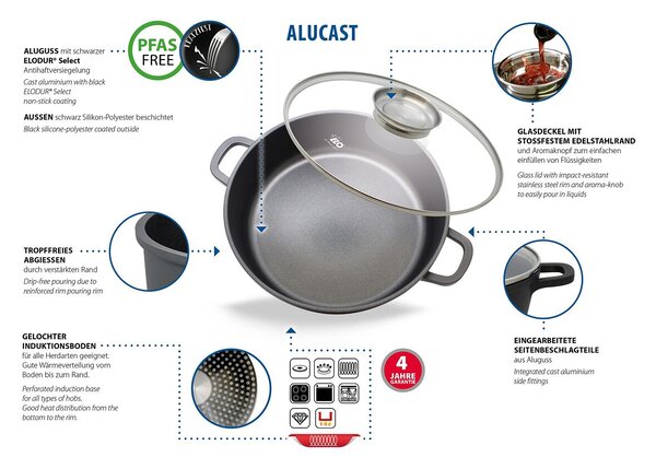 Alucast Brytfanna ze szklaną pokrywką i uchwytem aromatycznym Ø 24 cm ELO 19624