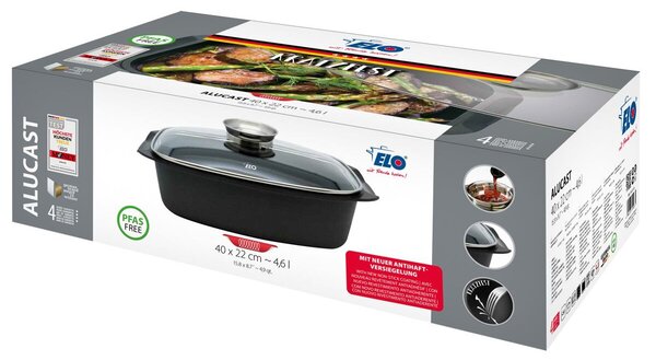 Alucast Brytfanna ze szklaną pokrywką i uchwytem aromatycznym 40×22 cm ELO 84932