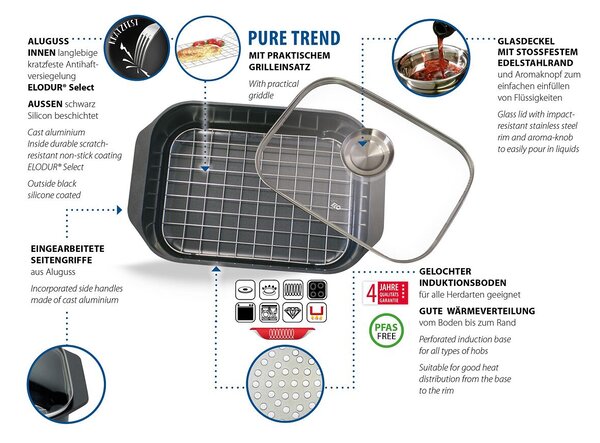 Pure Trend Brytfanna ze szklaną pokrywką i uchwytem aromatycznym 40×26 cm ELO 82660