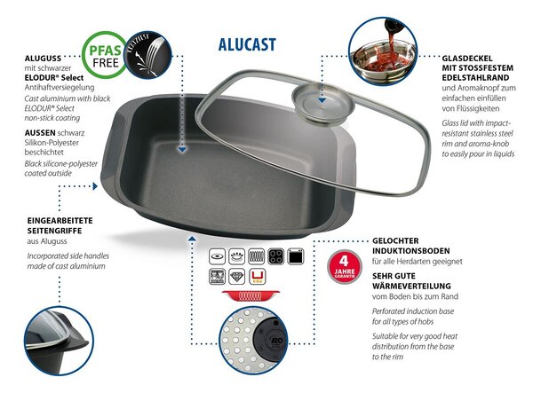 Alucast Brytfanna ze szklaną pokrywką i uchwytem aromatycznym 40×22 cm ELO 84932