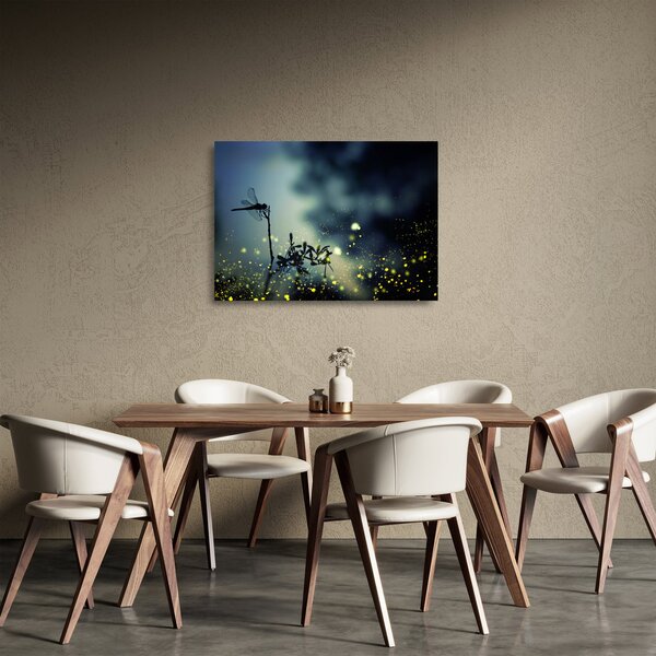Obraz na szkle - Ważka w błyszczącej nocy (70x50 cm)