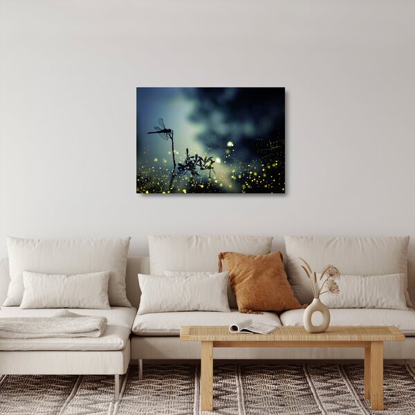 Obraz na szkle - Ważka w błyszczącej nocy (70x50 cm)