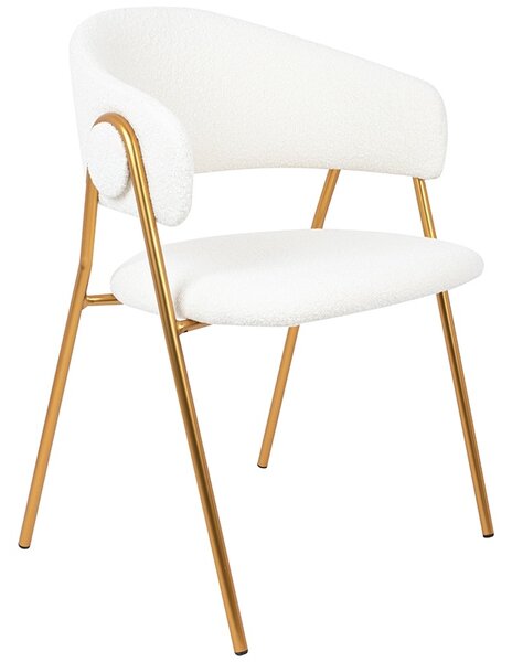 Białe krzesło glamour z wełnianej tkaniny Verso Boucle