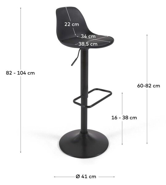 Hoker z regulowaną wysokością z imitacji skóry w kolorze matowej czerni (wysokość siedziska 60 cm) Orlando-T – Kave Home