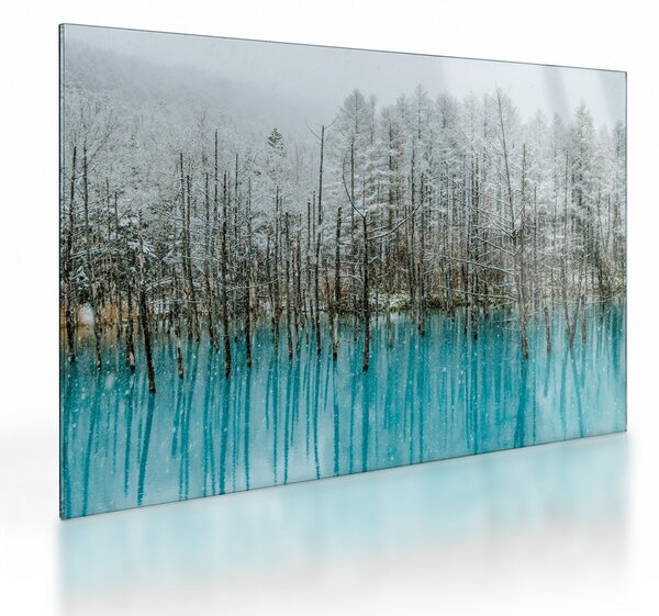 Obraz na szkle - Turkusowy staw, Biei, Japonia (70x50 cm)
