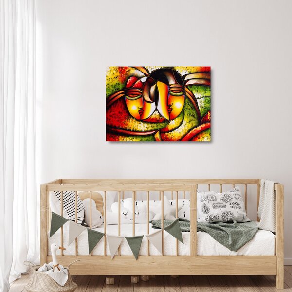 Obraz na szkle - Obraz na szkle olejny, abstrakcyjne twarze (70x50 cm)