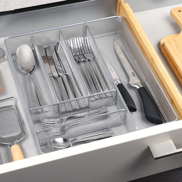 Organizer na sztućce, 6 przegródek, 37 x 30,5 x 5,5 cm, metalowy KESPER 90183