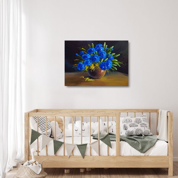 Obraz na szkle niebieskich kwiatów w wazonie (70x50 cm)