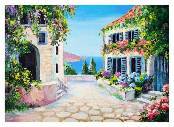 Obraz na szkle - Grecka aleja, obraz olejny (70x50 cm)