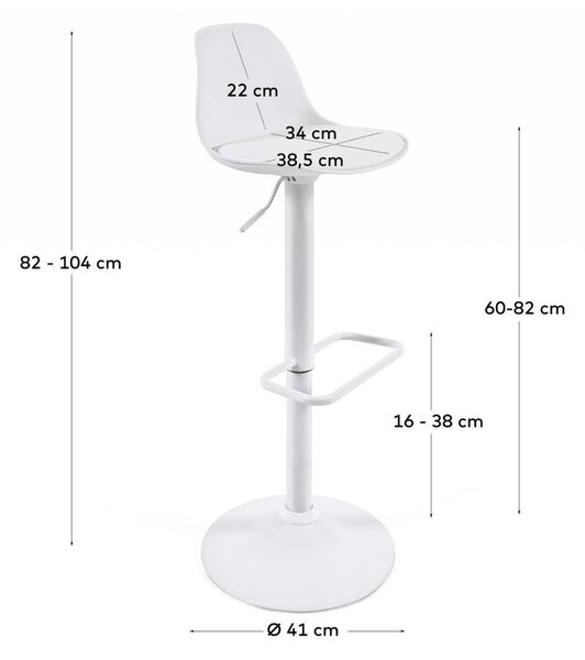 Hoker z regulowaną wysokością z imitacji skóry w matowym białym kolorze (wysokość siedziska 60 cm) Orlando-T – Kave Home