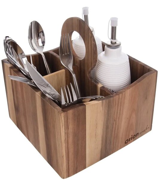 Wooden stojak na sztućce 18,5 x 18,5 x 20 cm, akacja ORION 540586