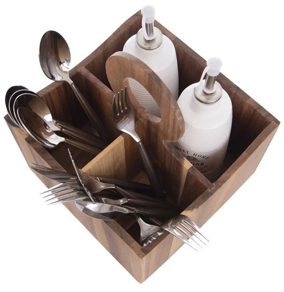 Wooden stojak na sztućce 18,5 x 18,5 x 20 cm, akacja ORION 540586