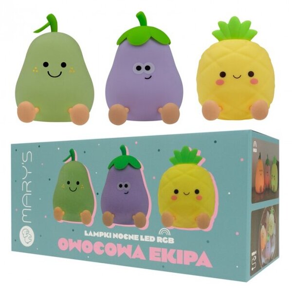 Lampka nocna dla dzieci bezprzewodowa RGBW żółta owocowa ekipa zestaw LED 3W Mary's