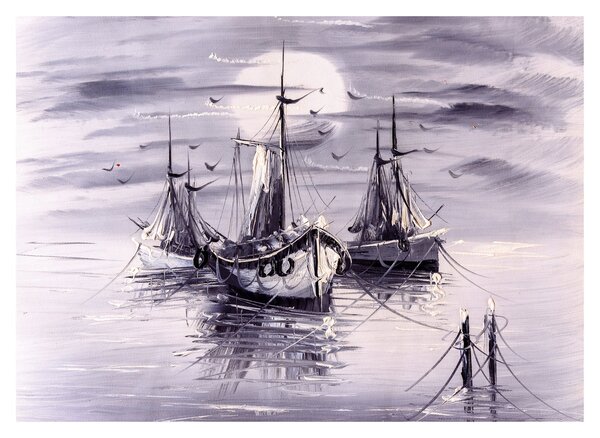 Obraz na szkle - Port, obraz olejny (70x50 cm)