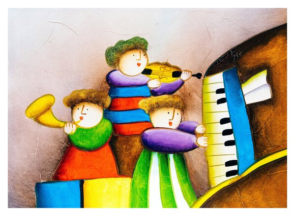 Obraz na szkle - Muzycy, malarstwo (70x50 cm)