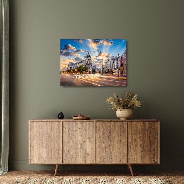 Obraz na szkle - Calle Gran Vía, Madryt, Hiszpania (70x50 cm)