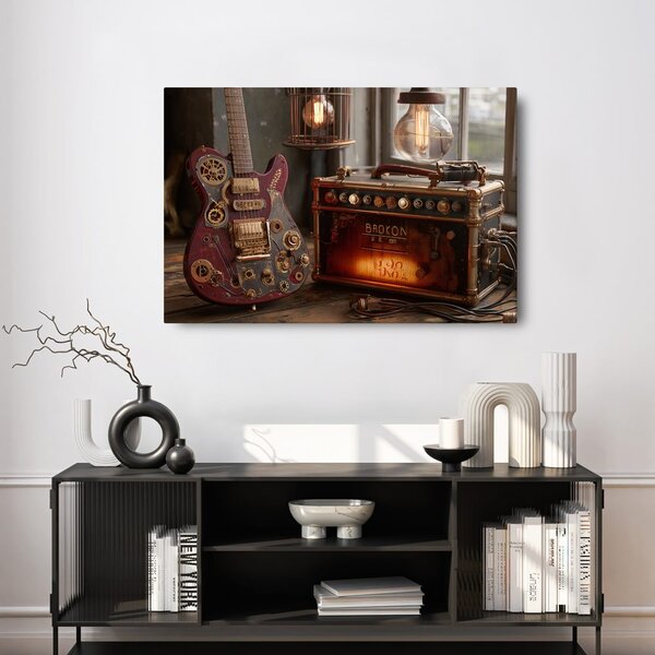 Obraz gitara z retro wzmacniaczem