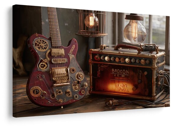 Obraz gitara z retro wzmacniaczem