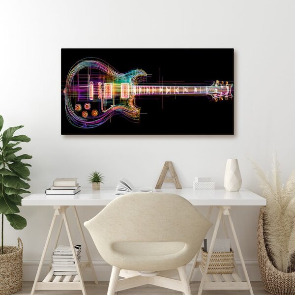 Obraz neonowa gitara na czarnym tle