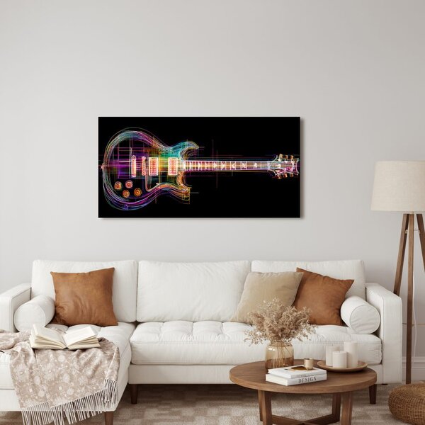 Obraz neonowa gitara na czarnym tle