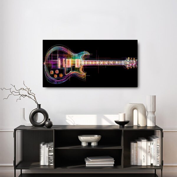 Obraz neonowa gitara na czarnym tle