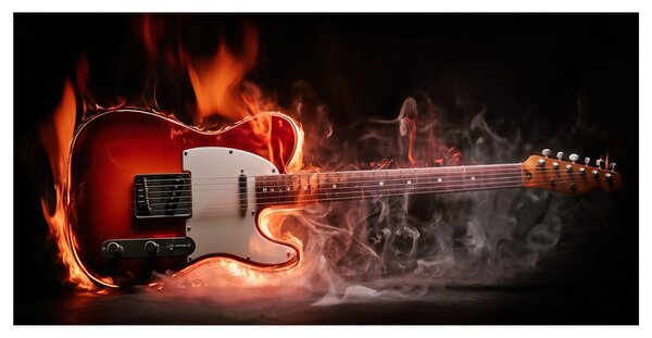 Obraz płonąca gitara w płomieniach