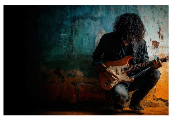 Obraz gitarzysta w mrocznej atmosferze