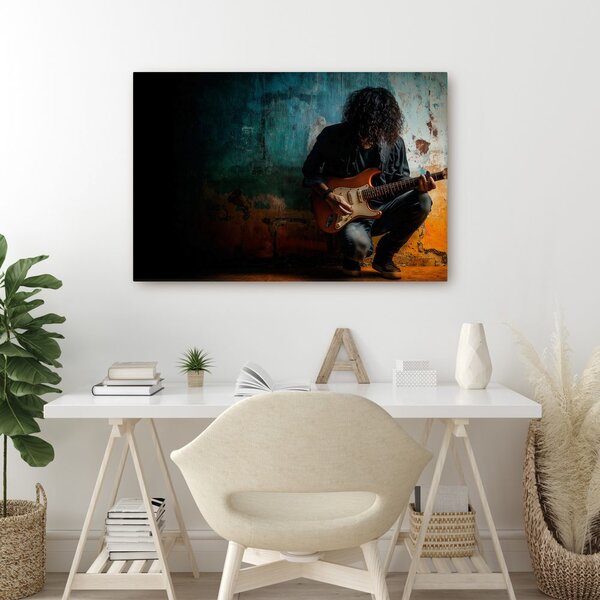 Obraz gitarzysta w mrocznej atmosferze