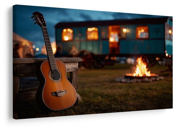 Obraz gitara przy ognisku
