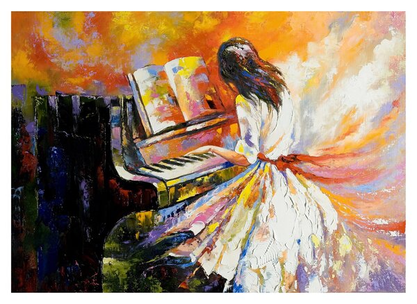 Obraz na szkle - Kobieta grająca na pianinie (70x50 cm)