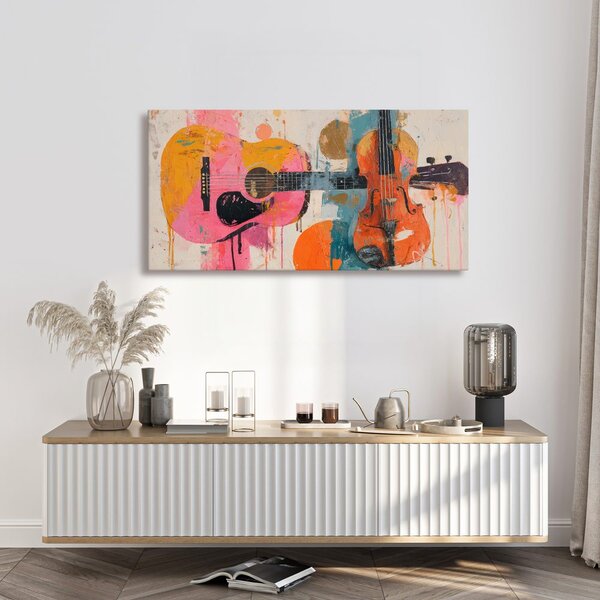 Obraz gitara i skrzypce w kolorach