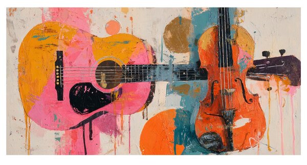 Obraz gitara i skrzypce w kolorach