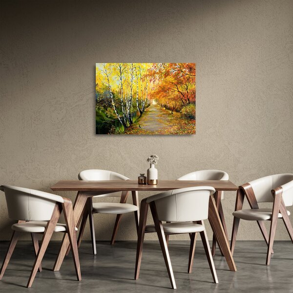 Obraz na szkle - Romantyczna aleja wzdłuż wody, obraz olejny (70x50 cm)