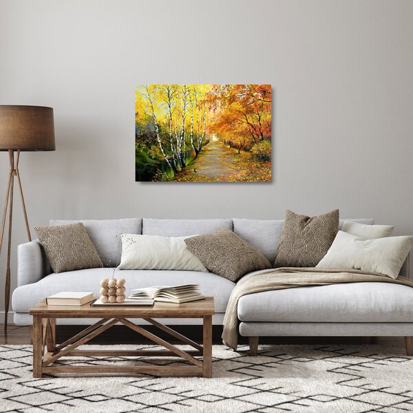 Obraz na szkle - Romantyczna aleja wzdłuż wody, obraz olejny (70x50 cm)