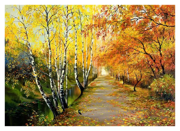 Obraz na szkle - Romantyczna aleja wzdłuż wody, obraz olejny (70x50 cm)