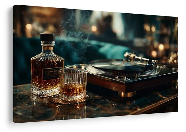 Obraz gramofon i szklanka whisky