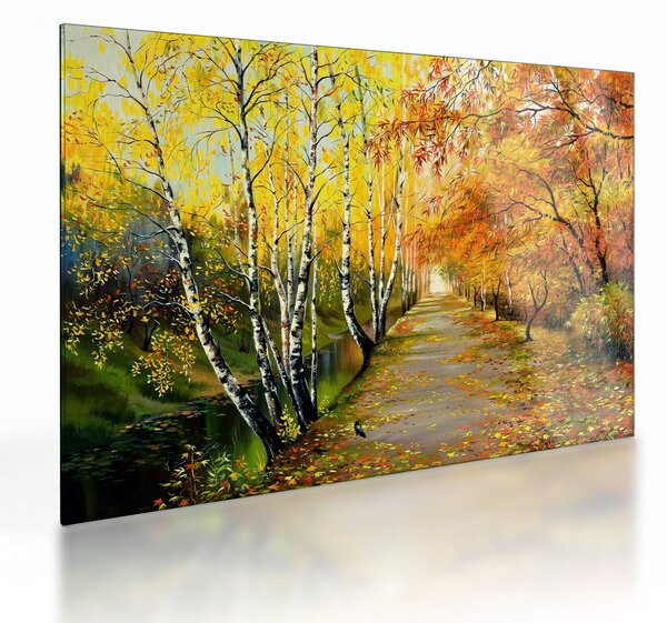 Obraz na szkle - Romantyczna aleja wzdłuż wody, obraz olejny (70x50 cm)