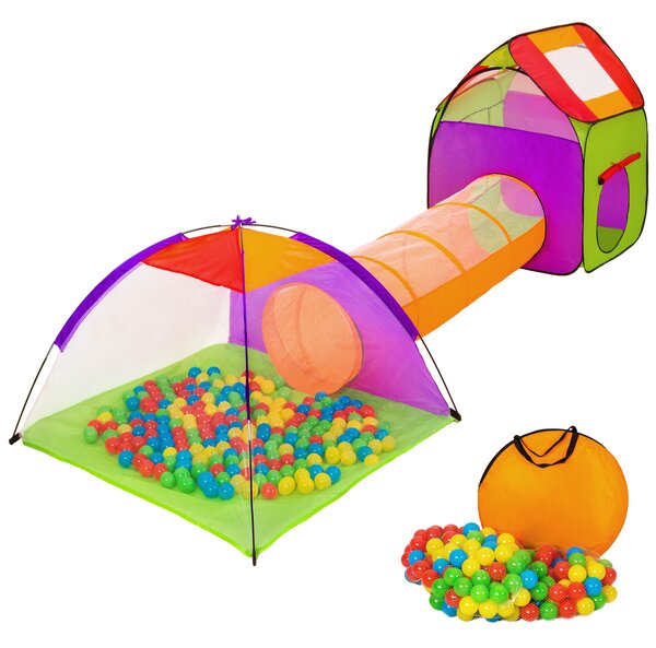 Tectake 401027 namiot dla dzieci z tunelem, 200 piłek oraz torba - kolorowy