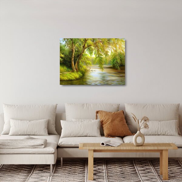 Obraz na szkle - Wierzba nad jeziorem, obraz olejny (70x50 cm)